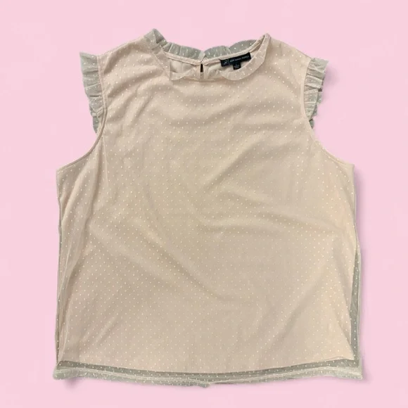 Adrianna Papell Blush Swiss Dot Sleeveless Blouse L – Ruffle Mesh Trim Top - Picture 1 of 9